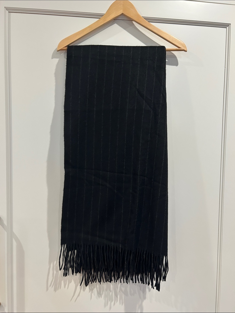 Classic Black Pinstripe Fringe Scarf